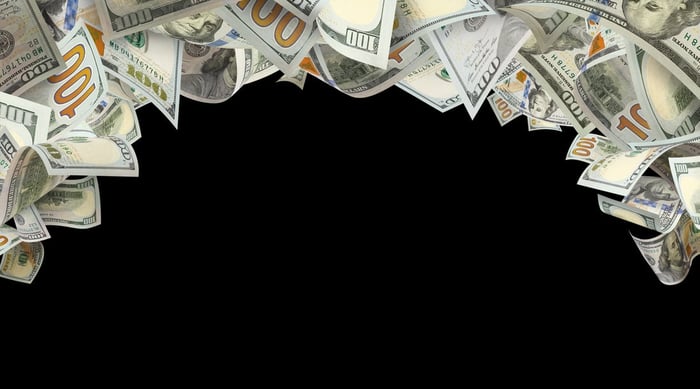 Piles of $100 bills. 