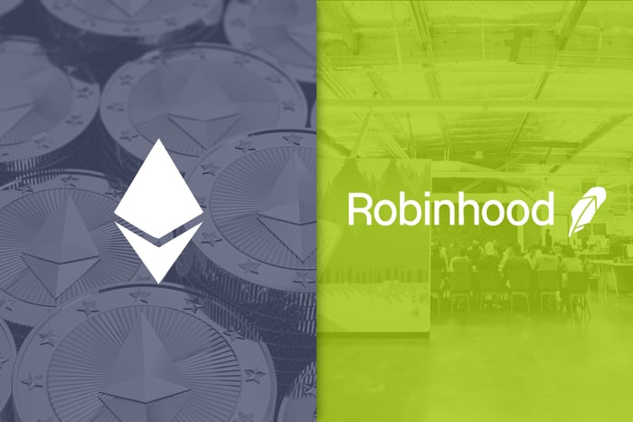 The Ethereum and Robinhood logos sit next to each other.