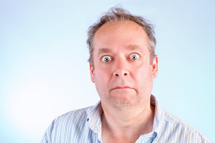 Someone looking alarmed and surprised.