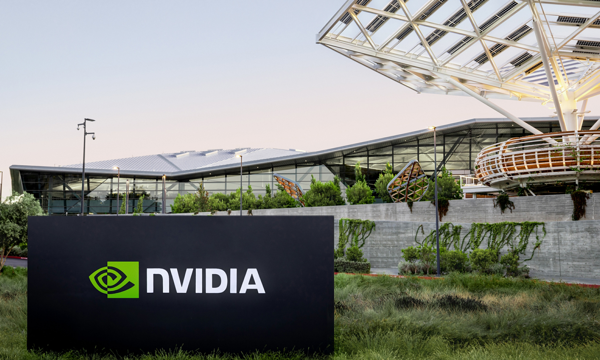 nvidia headquarters outside with black nvidia sign with nvidia logo 3