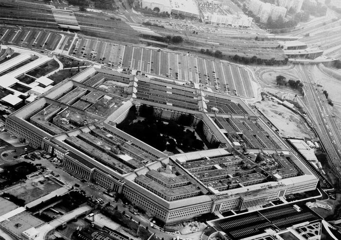 Pentagon in black and white.