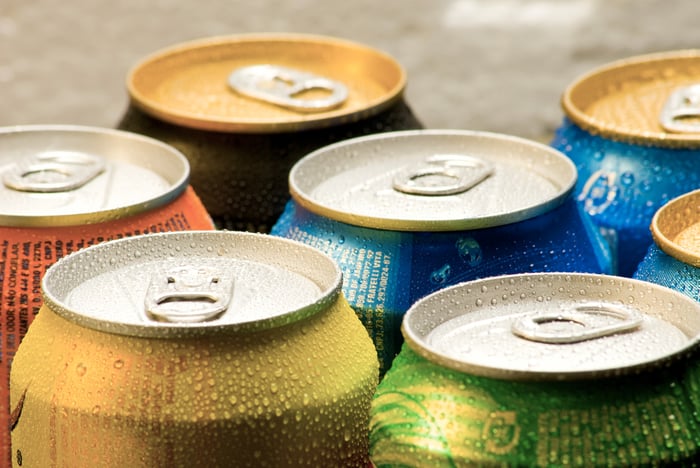 Chilled energy drink cans. 