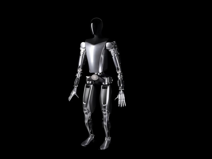 An Optimus Robot is shown in front of a black background