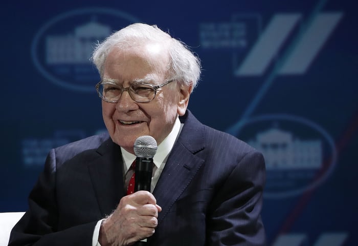 Warren Buffett answering a question during Berkshire's annual shareholder meeting.