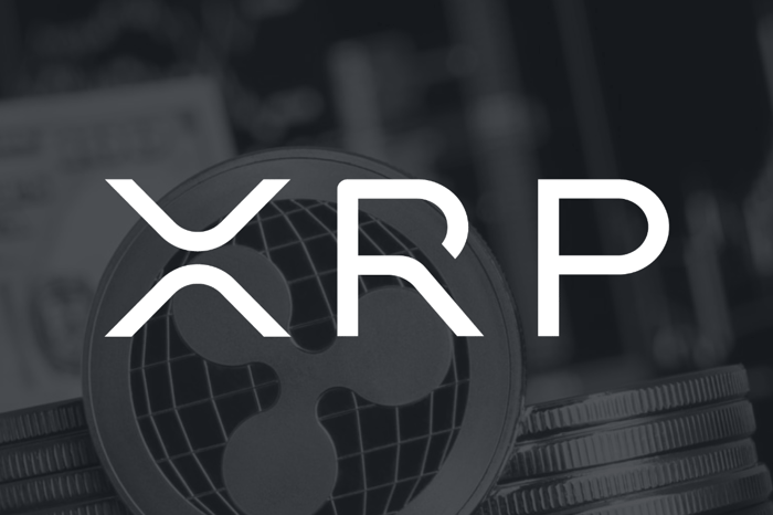 XRP's official logo, with Ripple's official logo in the background.