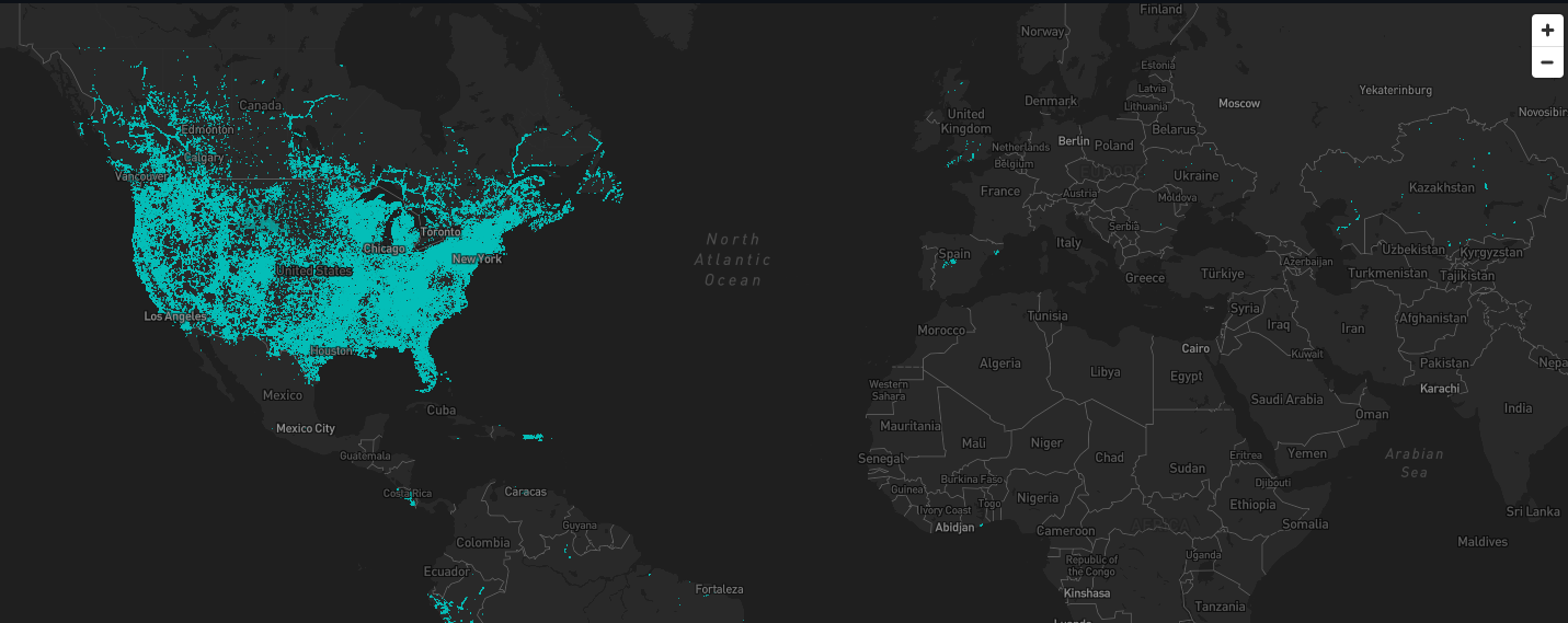 Map of satellite phone connections.image source OpenSignal.com