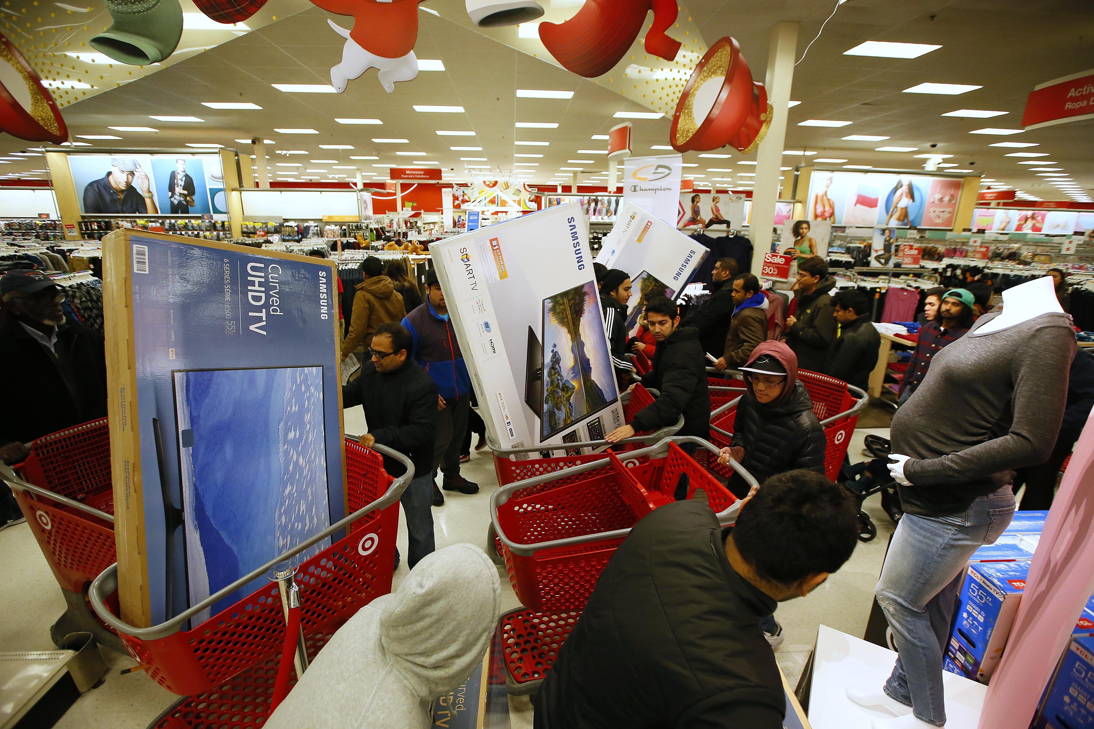 A large crowd of shoppers inside a Target store on Black Friday