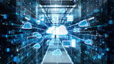 A bunch of virtual clouds in a server room indicating cloud computing.