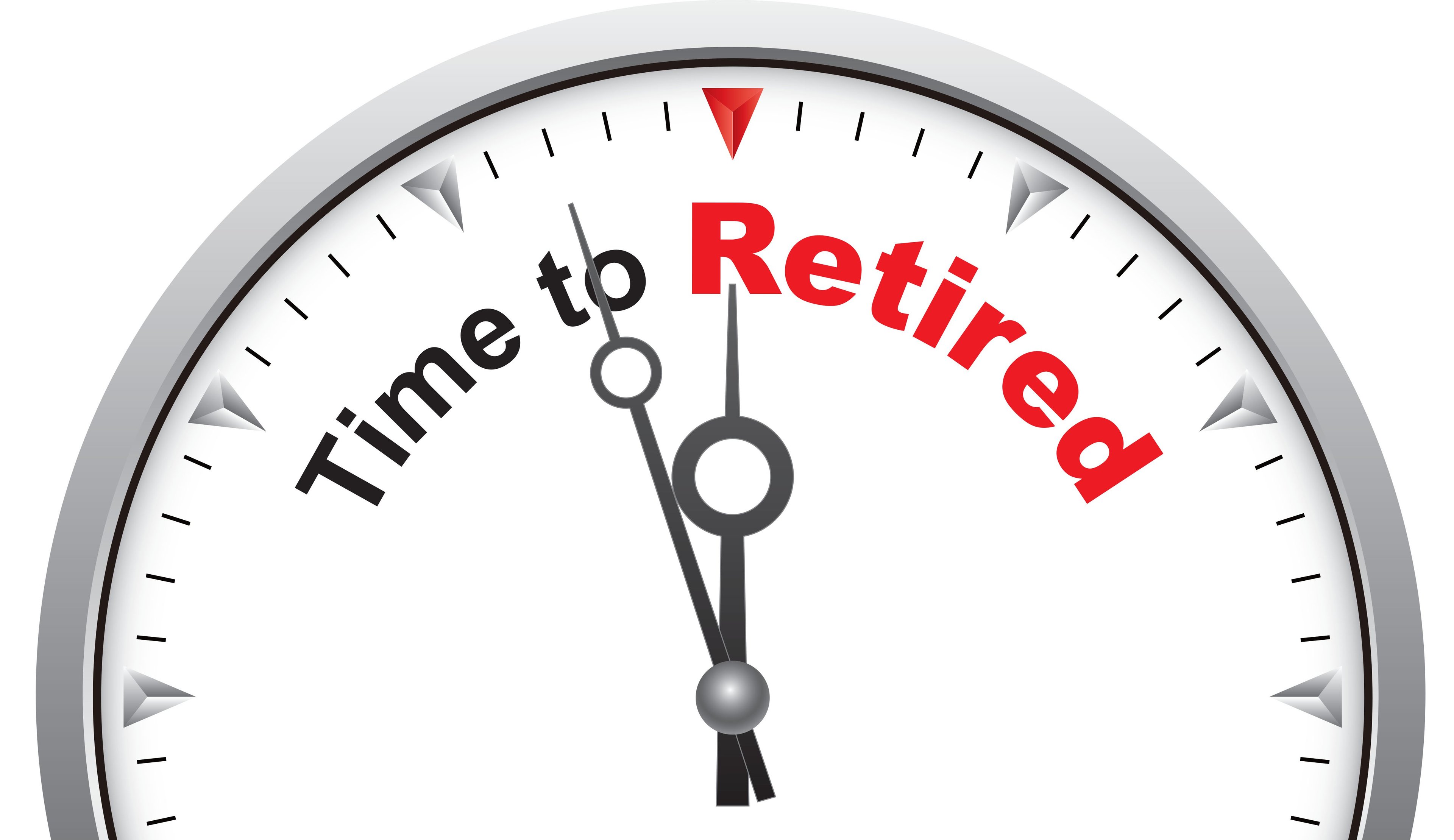 Clock with Time to Retired written on its face.