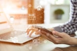 Person using mobile app to process payment through bank
