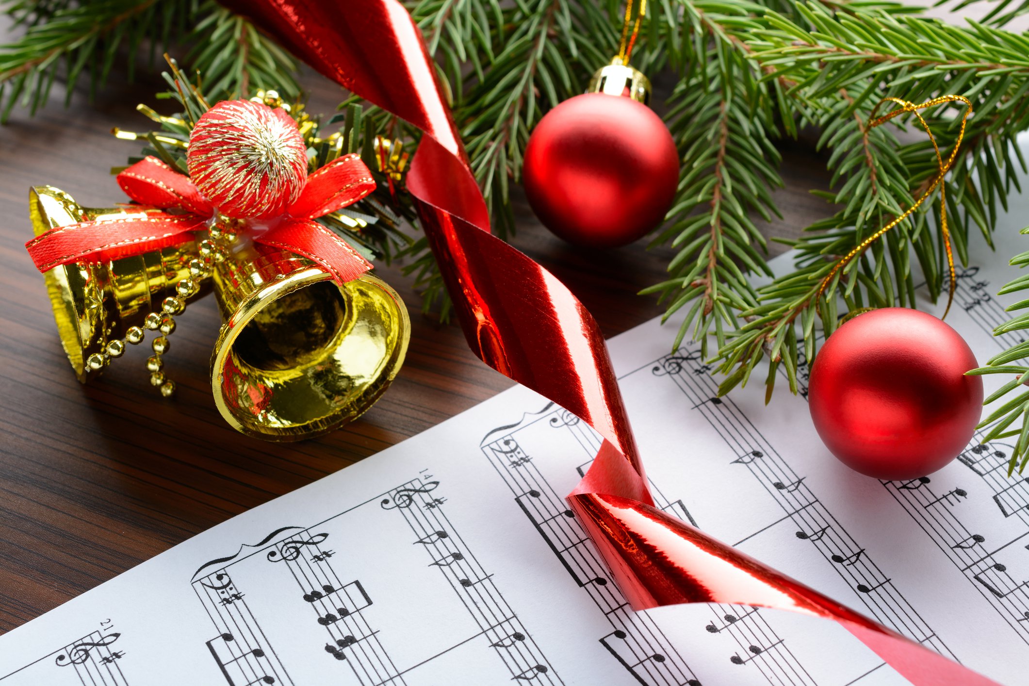 Christmas ornaments with sheet of music