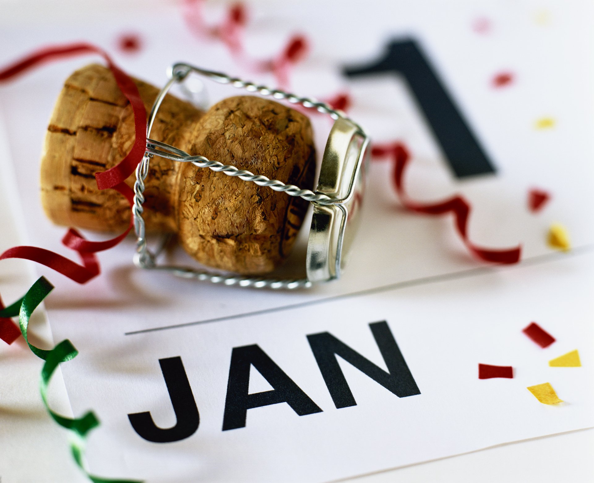 A champagne cork on January 1st calendar date