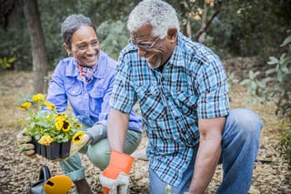 couple work in a garden leisure fun happy retire retirement
