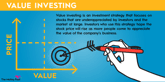 An infographic defining and explaining the concept of value investing.
