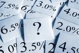 sticky notes with different percentages and a single note with a question mark overlapping each other