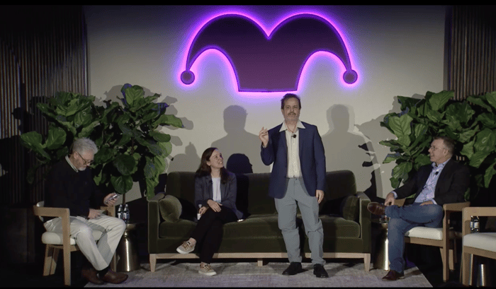 Tim Beyers, Alicia Alfiere, Rick Munarriz, and Dave Meier presenting at Fool Fest 25.