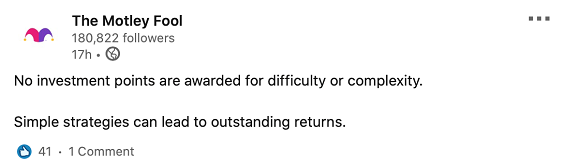 No investment points are awarded for difficulty or complexity. Simple strategies can lead to outstanding returns. 
