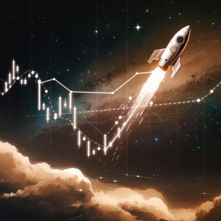 AI-generated image of a rocket soaring out of space representing new market highs.