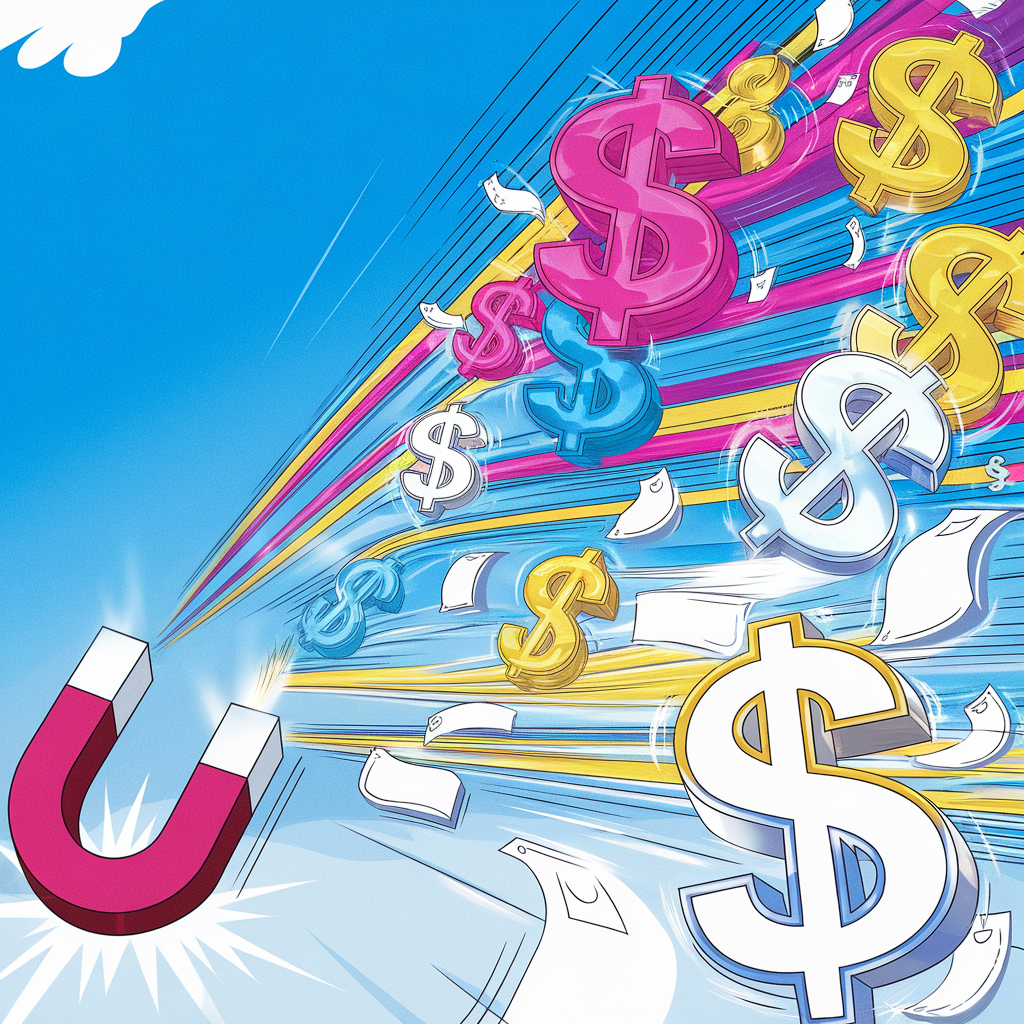 A magnet with dollar signs being pulled toward it.